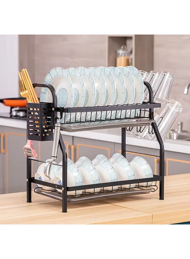 Black Iron Dish Drying Rack With Cup Holder Large Capacity Kitchen Organizer - Image 2